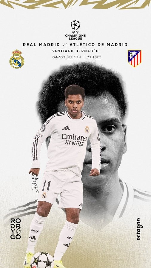  歐冠馬德里德比！羅德里戈曬個人海報：伯納烏見，HALA MADRID