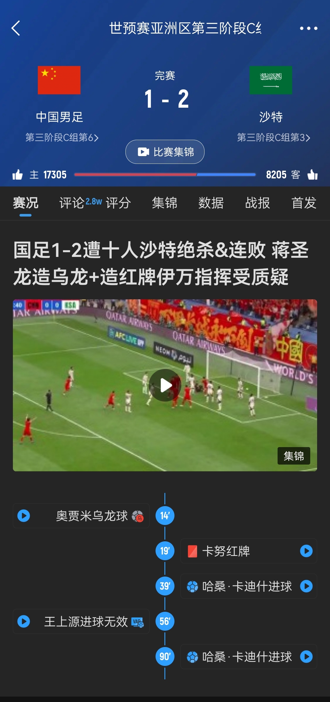  今天什么劇本？首戰(zhàn)沙特也是半場(chǎng)紅牌+蔣光太傷退，最后國(guó)足被翻