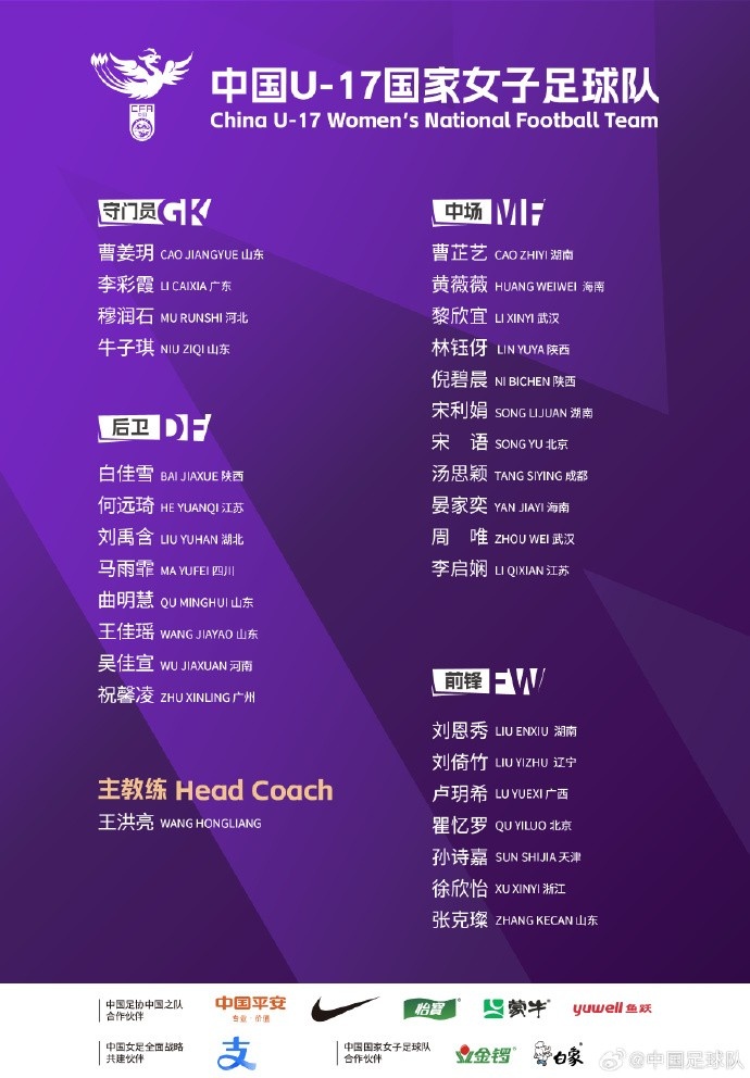  U17女足30人將在蘇州集訓(xùn)備戰(zhàn)世界杯，姜寧、朱挺擔(dān)任訓(xùn)練員